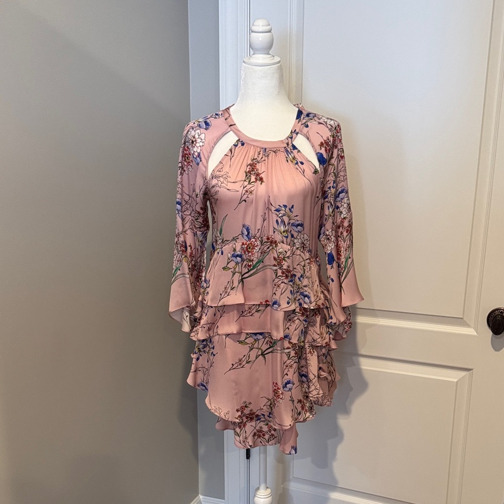 Marissa Webb Pink Floral Ruffle Mini Dress